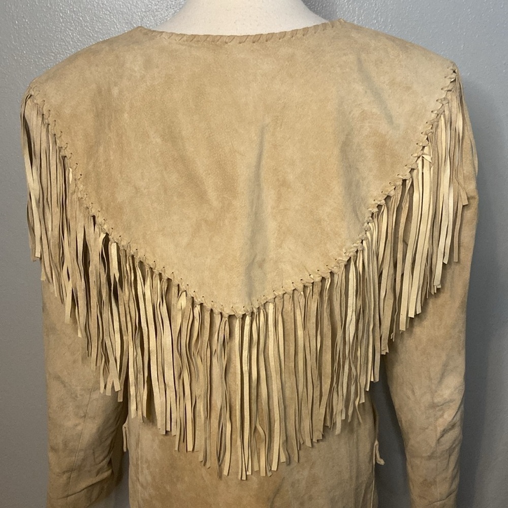 Leather Fringe Jacket By Team Work Pockets Nice Stitching Western Cowgirl Ranch - Picture 2 of 16